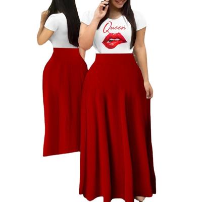 Женское длинное платье с коротким рукавом и круглым вырезом с принтом размера плюс