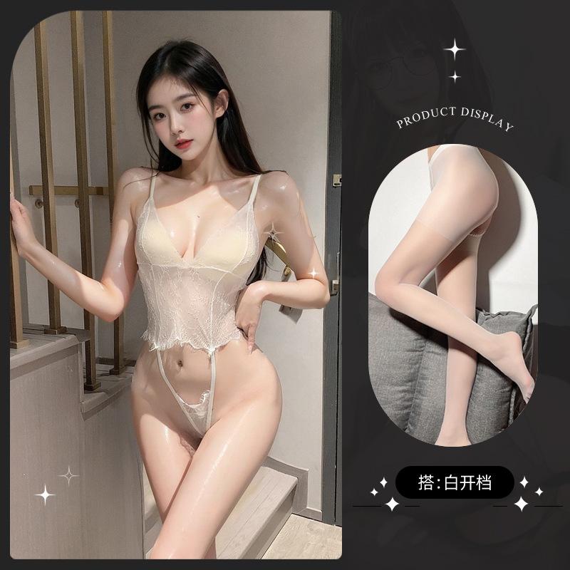 Sexy lingerie transparent lace passion suit suspender nightdress temptation open crotch transparent