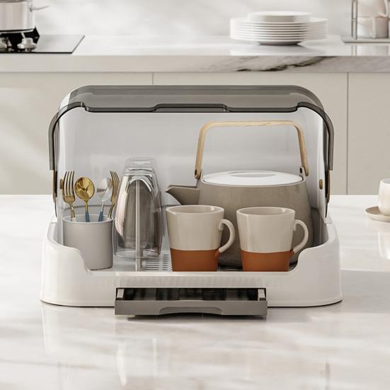 Baby Bottle Drying Rack with Transparent Lid Large Capacity Dustproof Easy to Clean Baby Bottle Storage Box with Removable Drain Tray