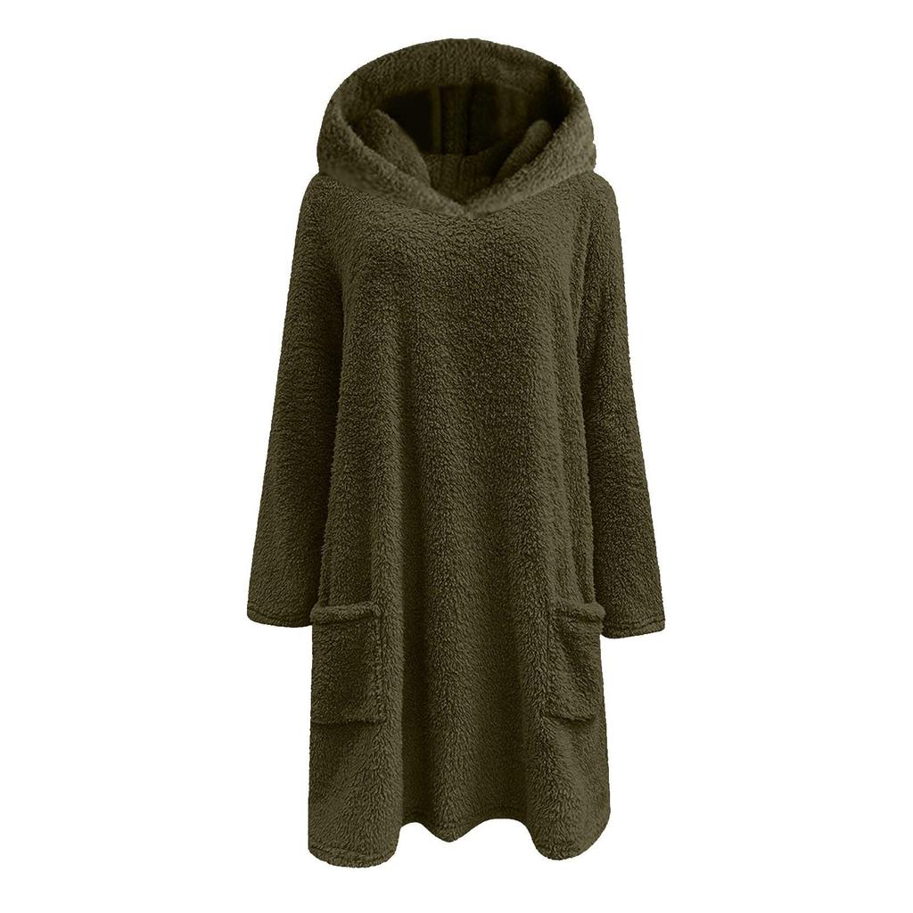 Женская модная повседневная толстовка с капюшоном из флиса с длинным рукавом и карманом, двухсторонняя