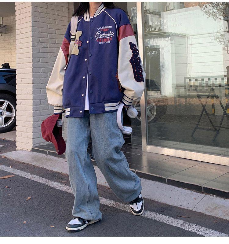 Винтажная куртка-бомбер женская Harajuku университетские бейсбольные куртки корейская модная студенческая форма уличная одежда больших размеров Y2k