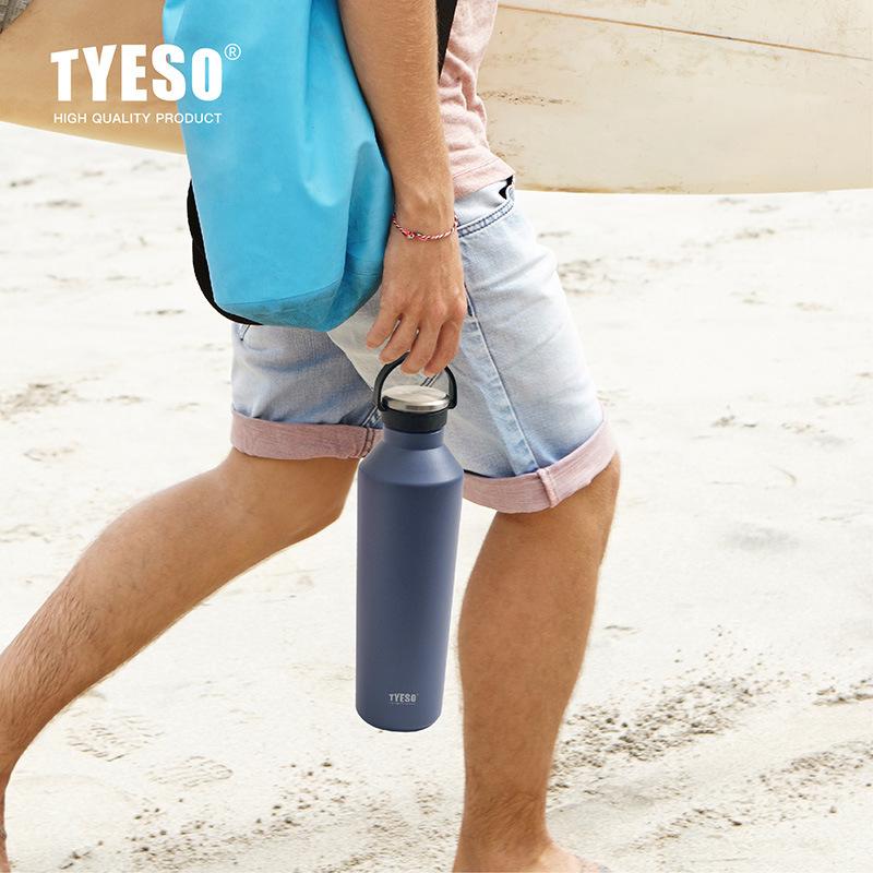 Tyeso Stainless Steel Vacuum Insulated Water Bottle Portable Durable Leak-Proof for Outdoor Sports Matte Finish Carry Handle