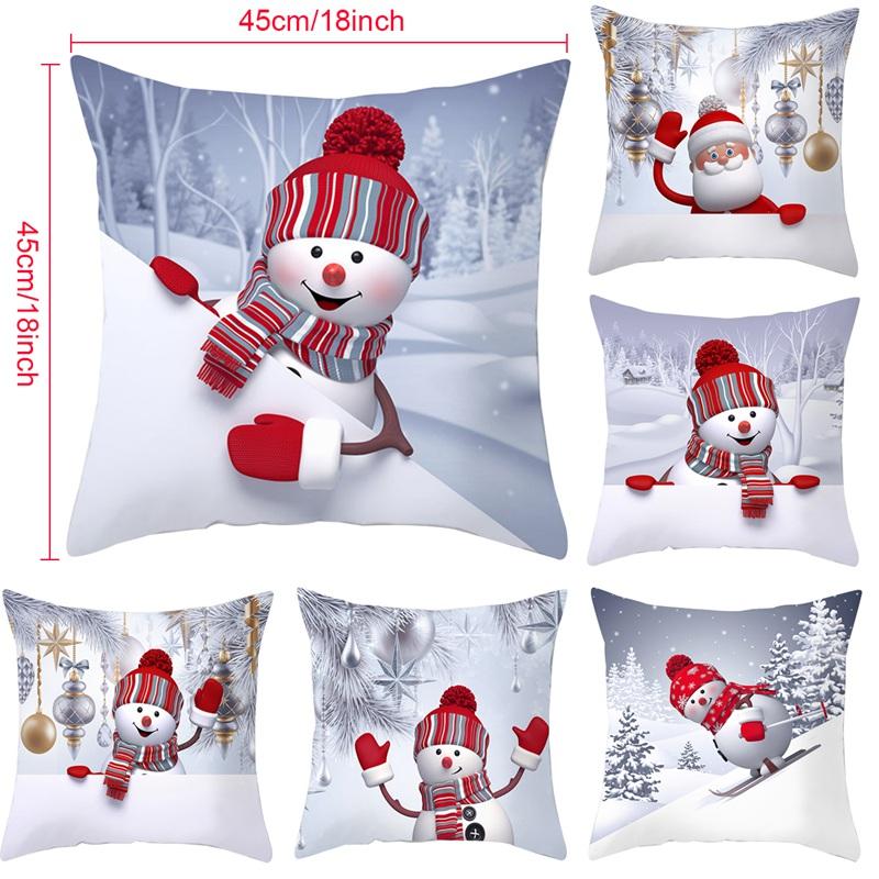 Snowman Christmas Cushion Cover Merry Christmas Decorations For Home Cristmas Sofa Decor Navidad Xmas Gifts New Year