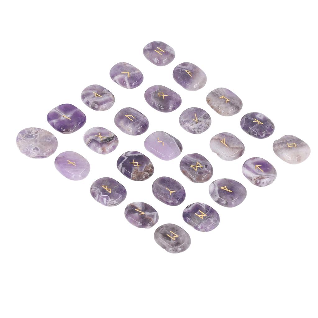 25 Pcs Natural Rune Stones Set Smoother Polished Engraved Meditation Stones Set for Divination