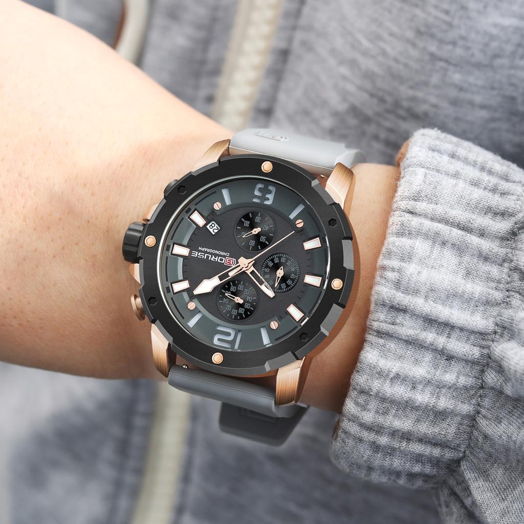 BORUSE Мужские часы Мужские часы с большим циферблатом Силиконовый ремешок Мужские кварцевые часы Классические деловые часы Многофункциональные часы-хронограф