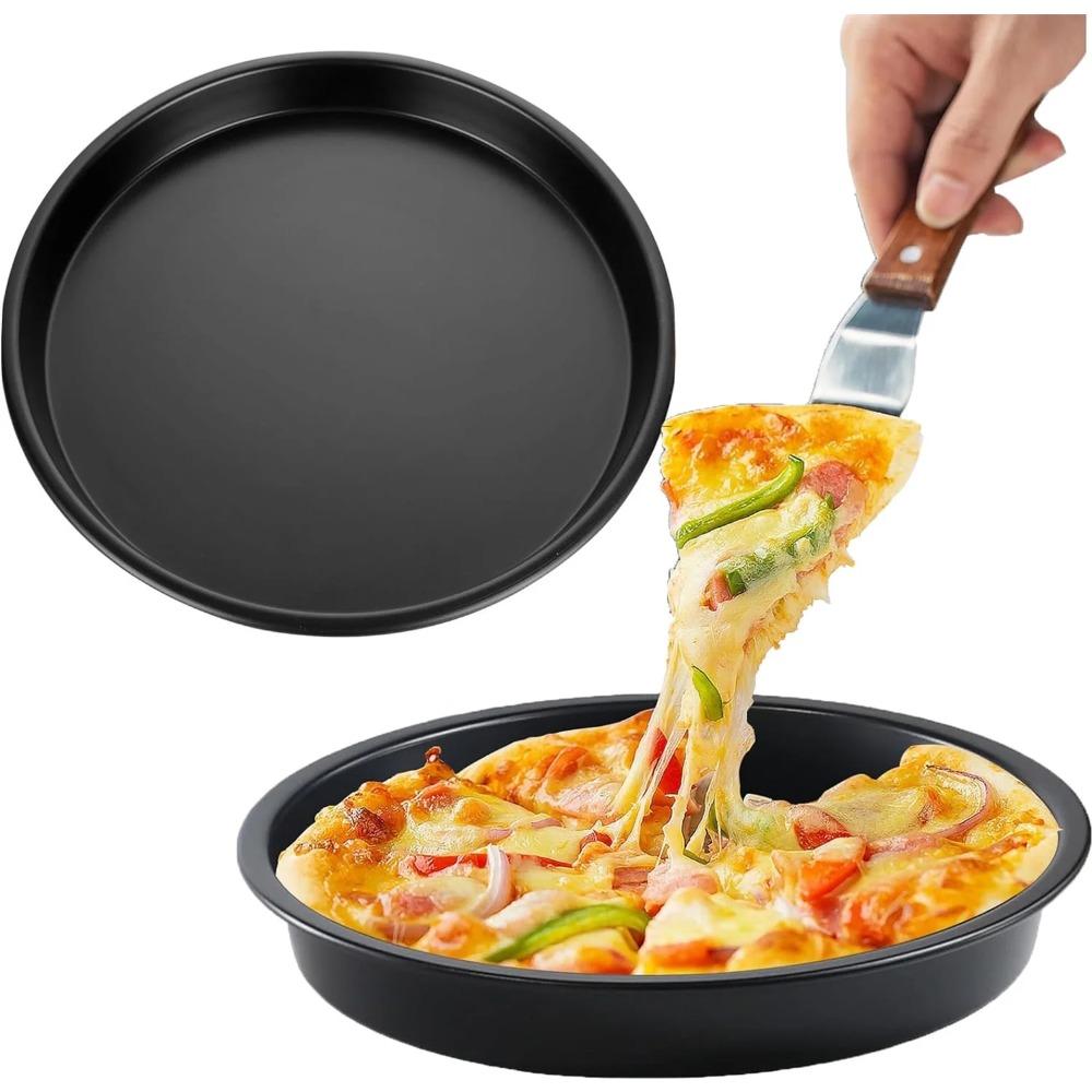 2-piece non-stick pizza pan set, baking tray pizza baking pan, carbon steel pizza baking pan round baking sheet, suitable for oven, dishwasher safe