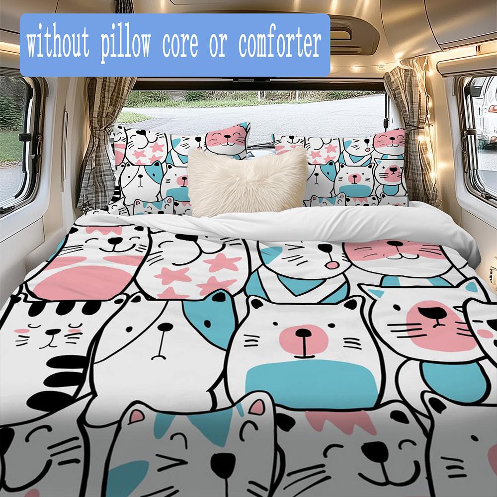 Cozy Cute Cartoon Cat & Animal Print Pattern Bedding,Quilt Set Quilt Cover Pillowcase Home Birthday Gift (1*duvet cover+2*pillowcase,without core)ZSJT