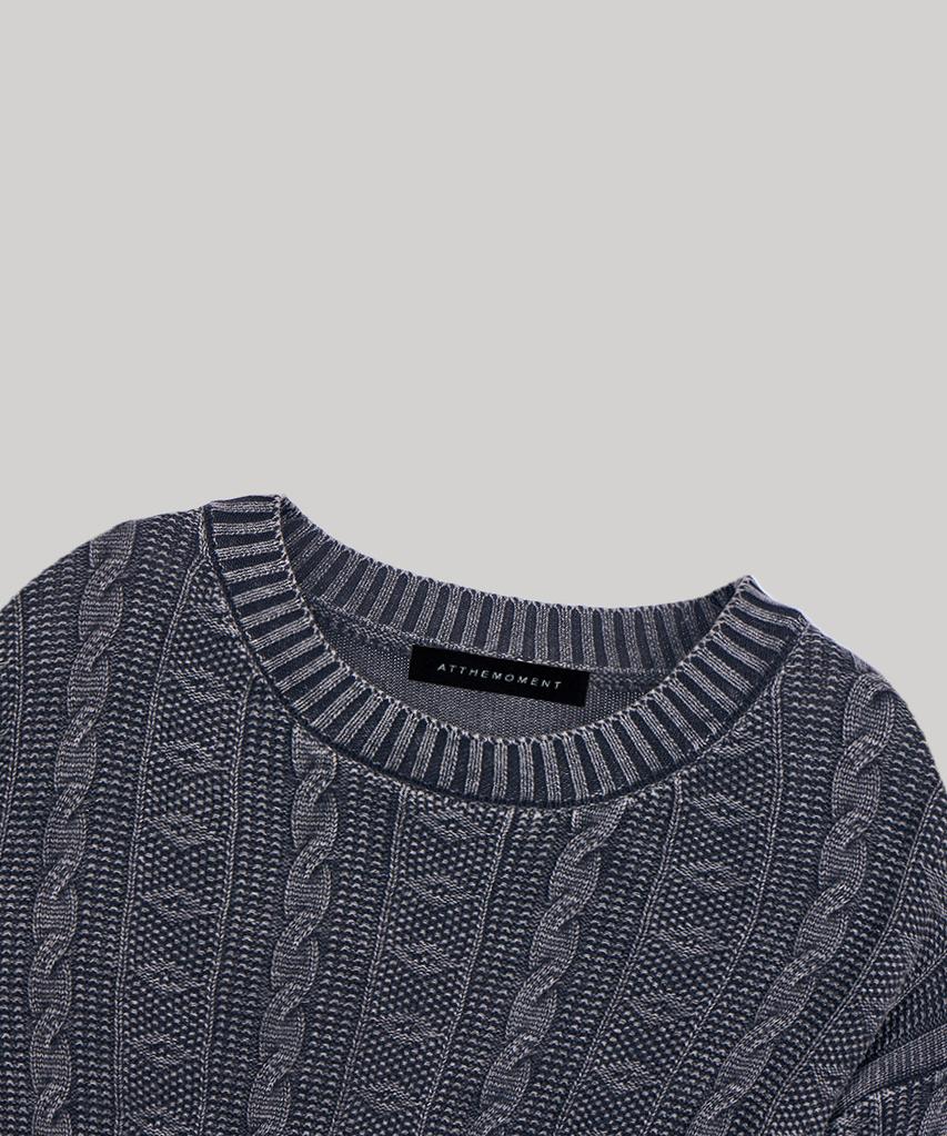 AT THE MOMENT Garment-Dyed Cotton Cable Knit_Charcoal