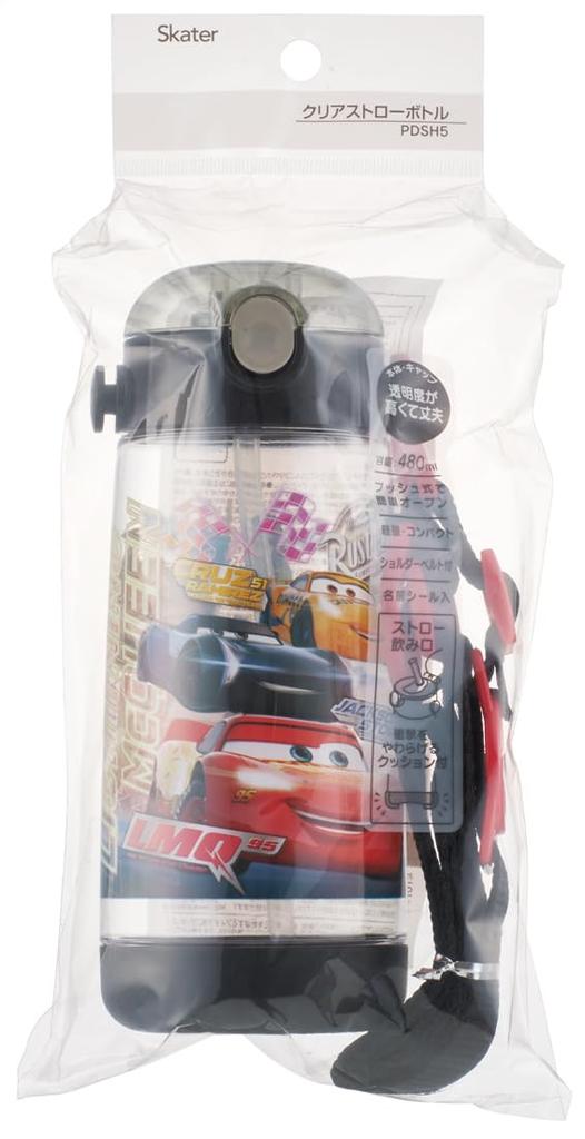 Бутылка для воды Skater с трубочкой, прозрачная, 480 мл, силиконовая, Disney Cars 23, для мальчиков, детская, PDSH5-A