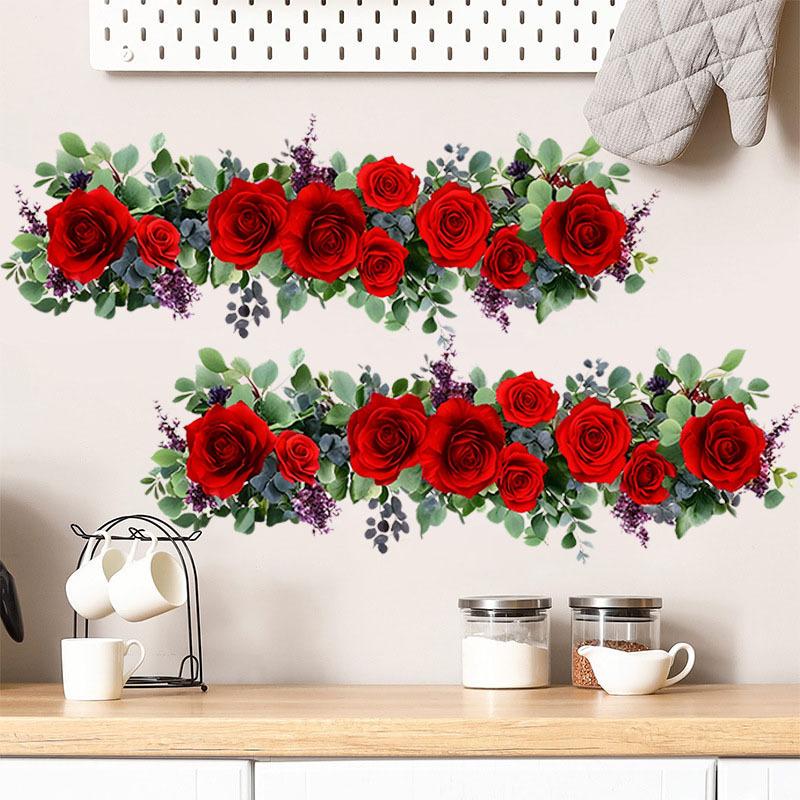 Самоклеящаяся ПВХ наклейка на стену 'Мягкие розовые розы с зелеными листьями' для гостиной, спальни, съемный декор для дома