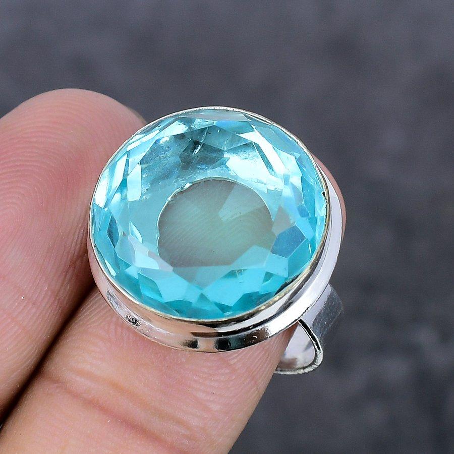 Кольцо из стерлингового серебра 925 пробы с голубым топазом Swiss Blue Topaz Gemstone, размер 9