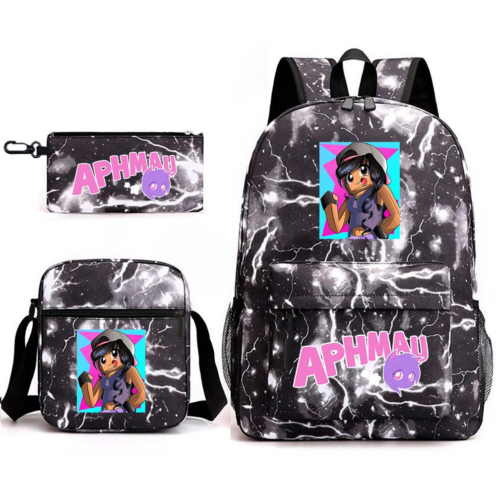 Игровой мерч Aphmau Школьная сумка Мультяшный рюкзак Пенал Сумка через плечо Набор из трех предметов