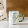 Ceramic Mug Creative Rose Relief Pattern Coffee Cup with Lid Birthday Gifts Breakfast Milk Mugs Home Office Dormitory Water Cups