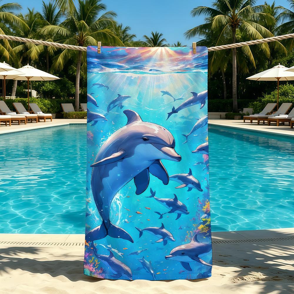 Dolphin Towel For Ocean Outdoor Camping Beach Cute Towel Super Absorbent Quick-Drying Summer Towel