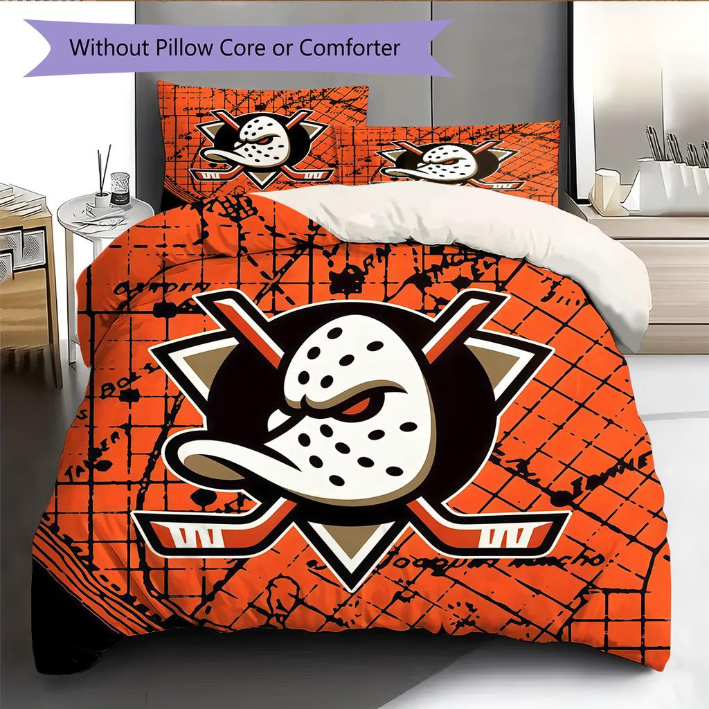 Anaheim Ducks Pattern Bedding Quilt Set Home Decoration Gift (1 * duvet cover + 2 * pillowcase without core)