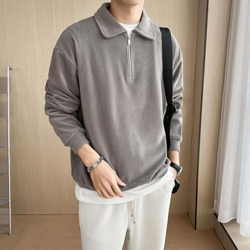 New Lapel Zipper Long Sleeve Pullover Men's POLO Shirt Trendy Men's Casual Fashion Ins Light Familiar Style Top