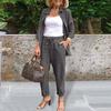 2 Pcs/Set Women Shirt Pants Set Loose Lapel Single-breasted Mid Length Long Sleeve Blouse High Elastic Waist Wide Leg Trousers Daily Wear Clothes