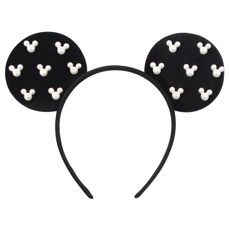 Pearls 3.3"Mouse Ears Headband 5‘’ Velvet Bow Hairband For Girls Festival Party Cosplay DIY Hair Accessories Women Gifts