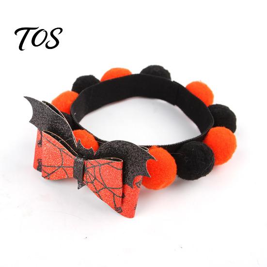 Festive Halloween Pet Collar Pom-pom Cat Collar, Adjustable Cute Pumpkin Bat Witch Dog Hook And Loop Orange Black Pom-poms for Cats Dogs Soft