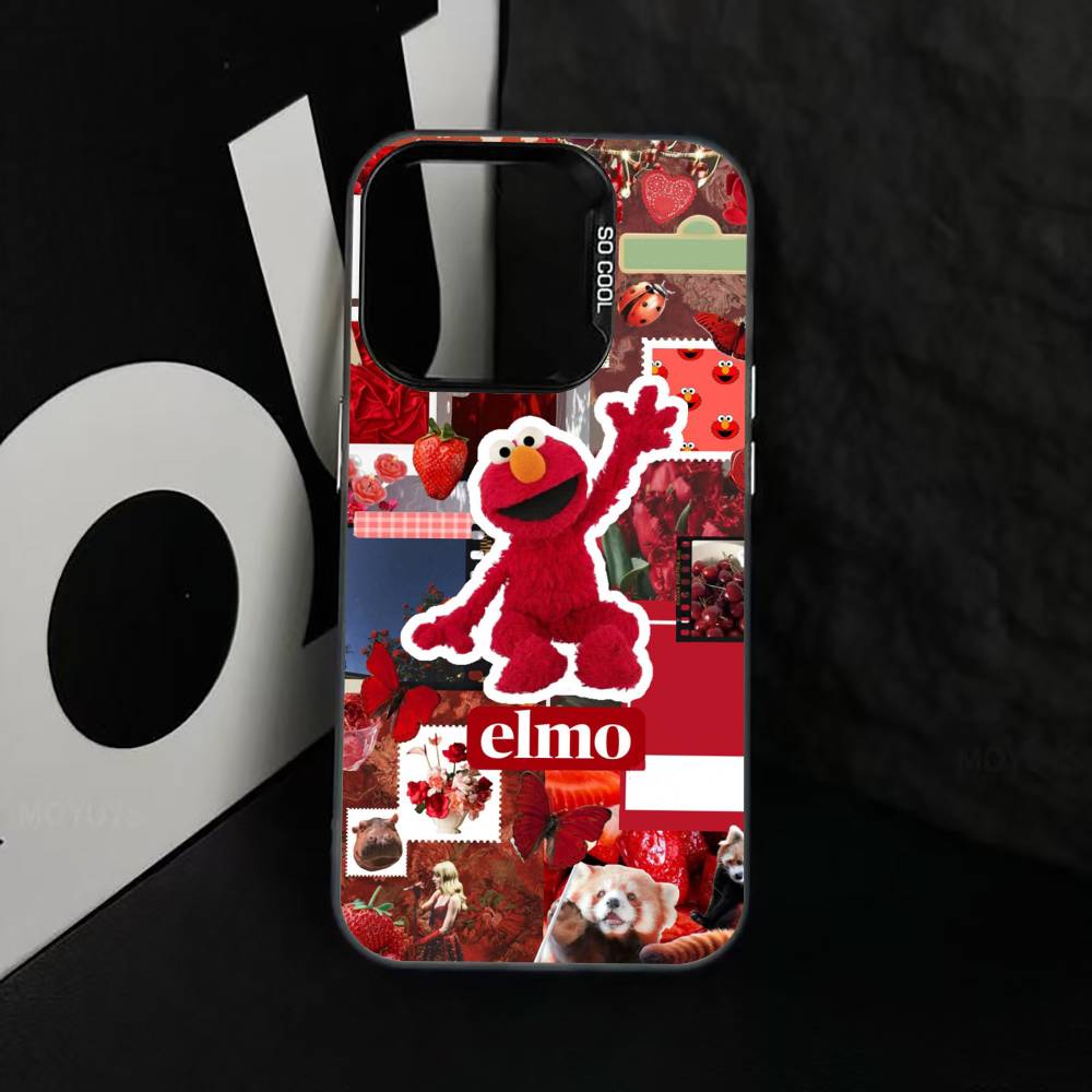 Cut Cartoon E-Elmo Phone Case For iPhone 17,16,15,14,13,12,11 Plus,Pro Max,XS,Colored Silver Plated Inside Cover