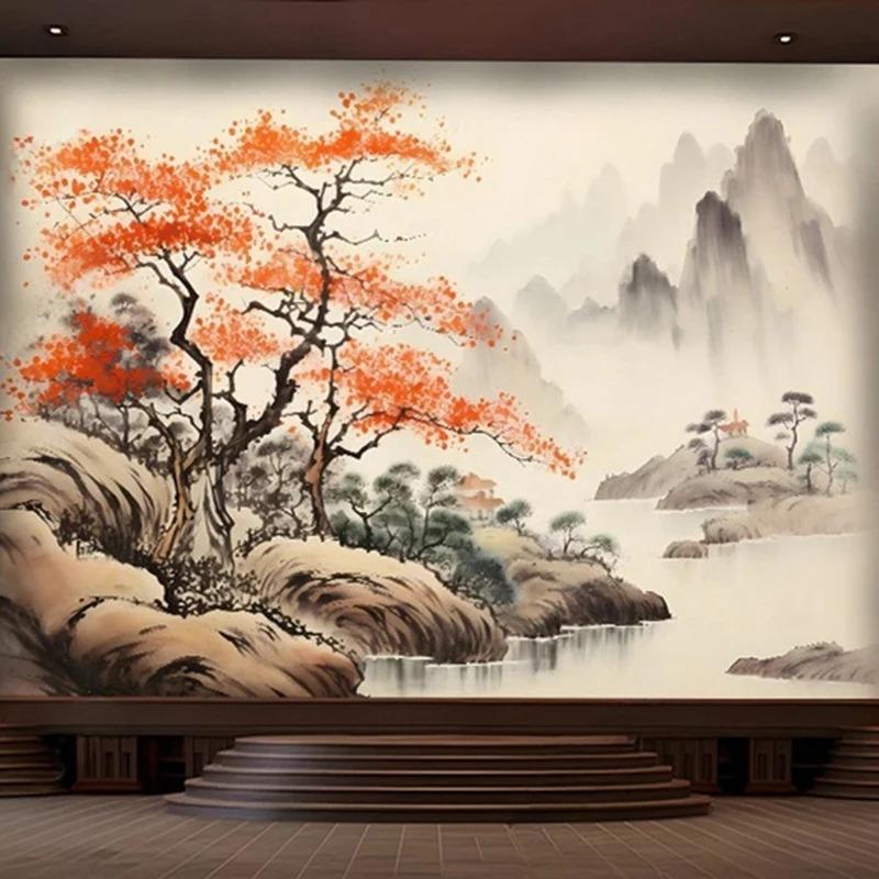 Natural Scenery Mural Oil Painting Hand-Painted Tree Mountain Wallpaper Home Decor Wall Backdrop 3d Mural