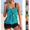 Women's Quality Summer Vacation Swimwear, Stylish Blue Leopard Print Top and Halter Beach Swimsuit S-6XL