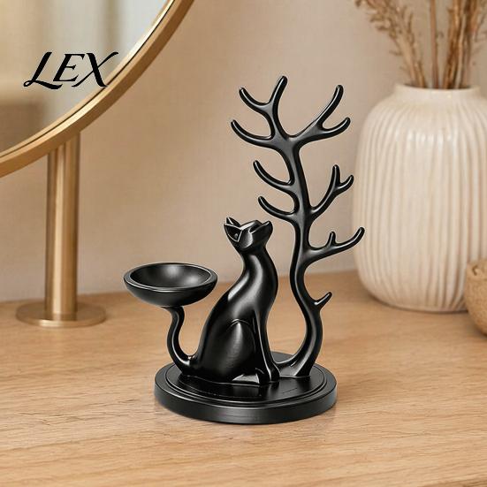 Desktop Storage Tray Cute Cat Tree Branch Jewelry Organizer, 3D Printed Earring Bracelet Hair Decorative Trinket Tie Holder, Display Stand for Vanity,