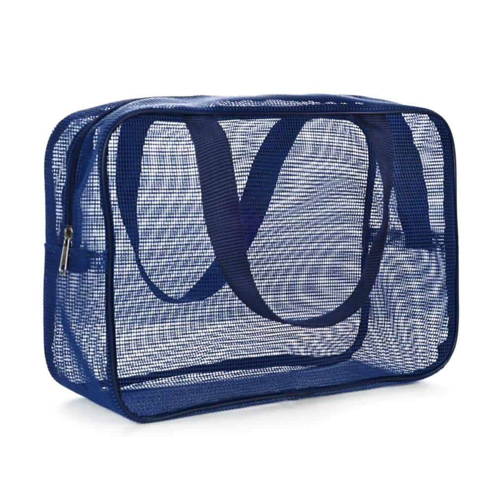 Portable Grey Blue Mesh Shower Bag Mesh Beach Makeup Handbag Leaking Water Foldable Gym Tote Bag Bathroom Shower Organizer