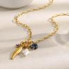 E.B.belle Summer Beach Gold Plated Spring Buckle Blue Flower Fish Pendant Necklace Stainless Steel Waterproof Women Jewelry
