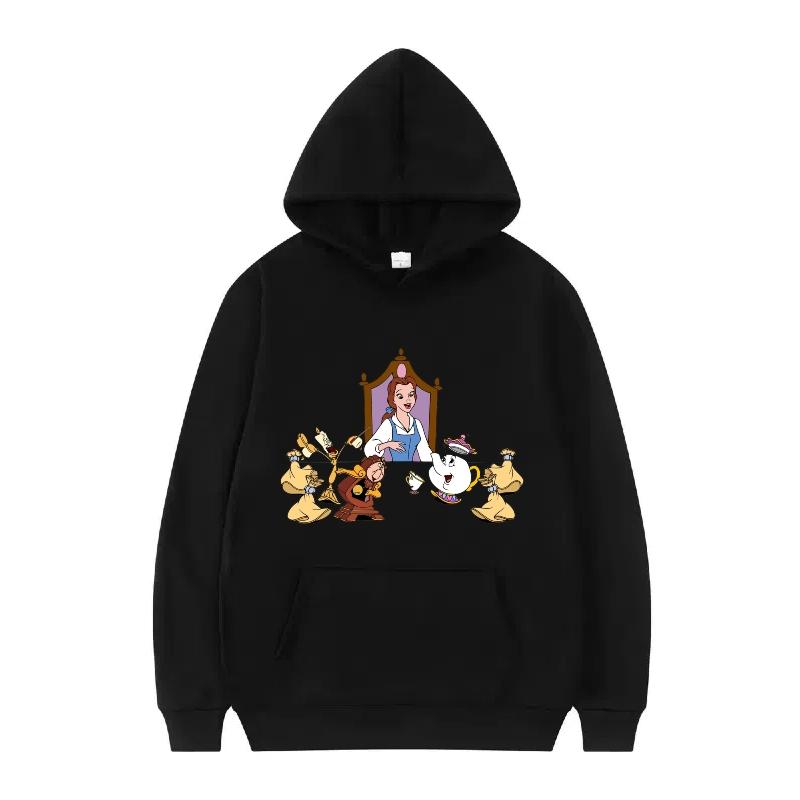 Disney Beauty And The Beast Princess Pattern Woman Loose Black Autumn Tops Clothes Pullovers Ladies Cheap Y2k Hoodies Men Sporty