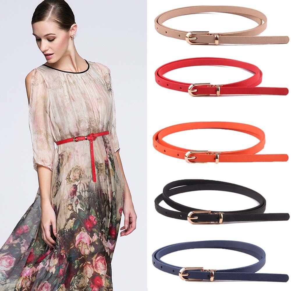 Elegant Adjustable Fashion Candy Color Women Pu Leather Belt Thin Waistband Waist Belts Dress Strap