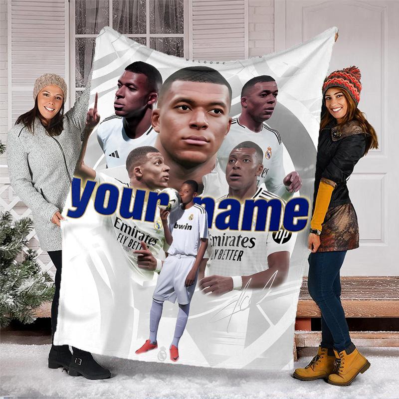 Customiz Name Personality Footballer Kylian Mbappé Blanket Soft&Warm Office Bed Travel Lunch Break Blanket,Gift All Seasons