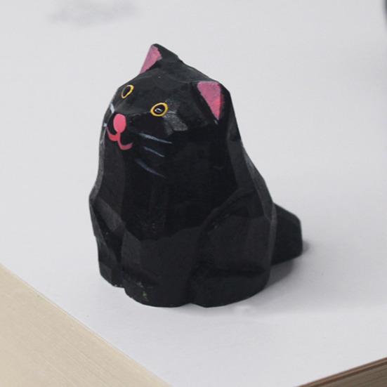 Деревянная резная фигурка кошки, ручная резьба по дереву, художественная статуэтка котенка, маленькая скульптура животного, украшение для домашнего офиса, рабочего стола, орнамент