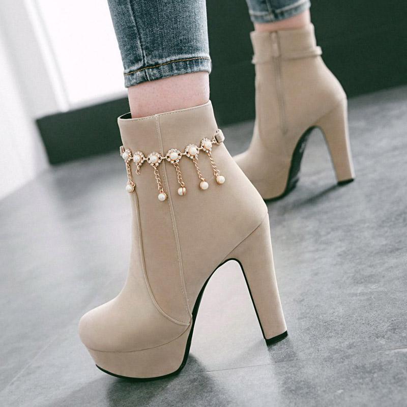 Женские короткие сапоги на высоком каблуке, модные непромокаемые однотонные короткие ботинки на платформе и толстом каблуке, большие замшевые ботинки на высоком каблуке