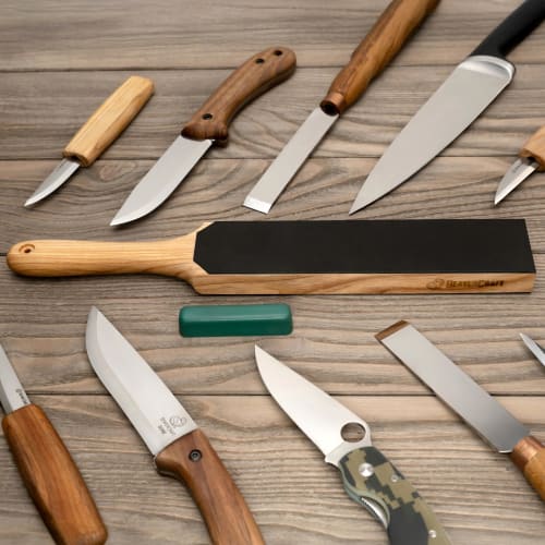 BeaverCraft LS6P1 Leather Strop Kit with Sharpening Abrasives, Knife Stropping Block, 35.5 Cm, Knife Sharpener, Leather Strop for Knife Stropping Kit