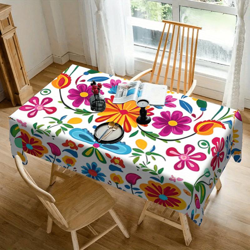 1pc Rectangular Tablecloth White Multicolor Floral Print Table Cover For Dining Kitchen Party Decorative