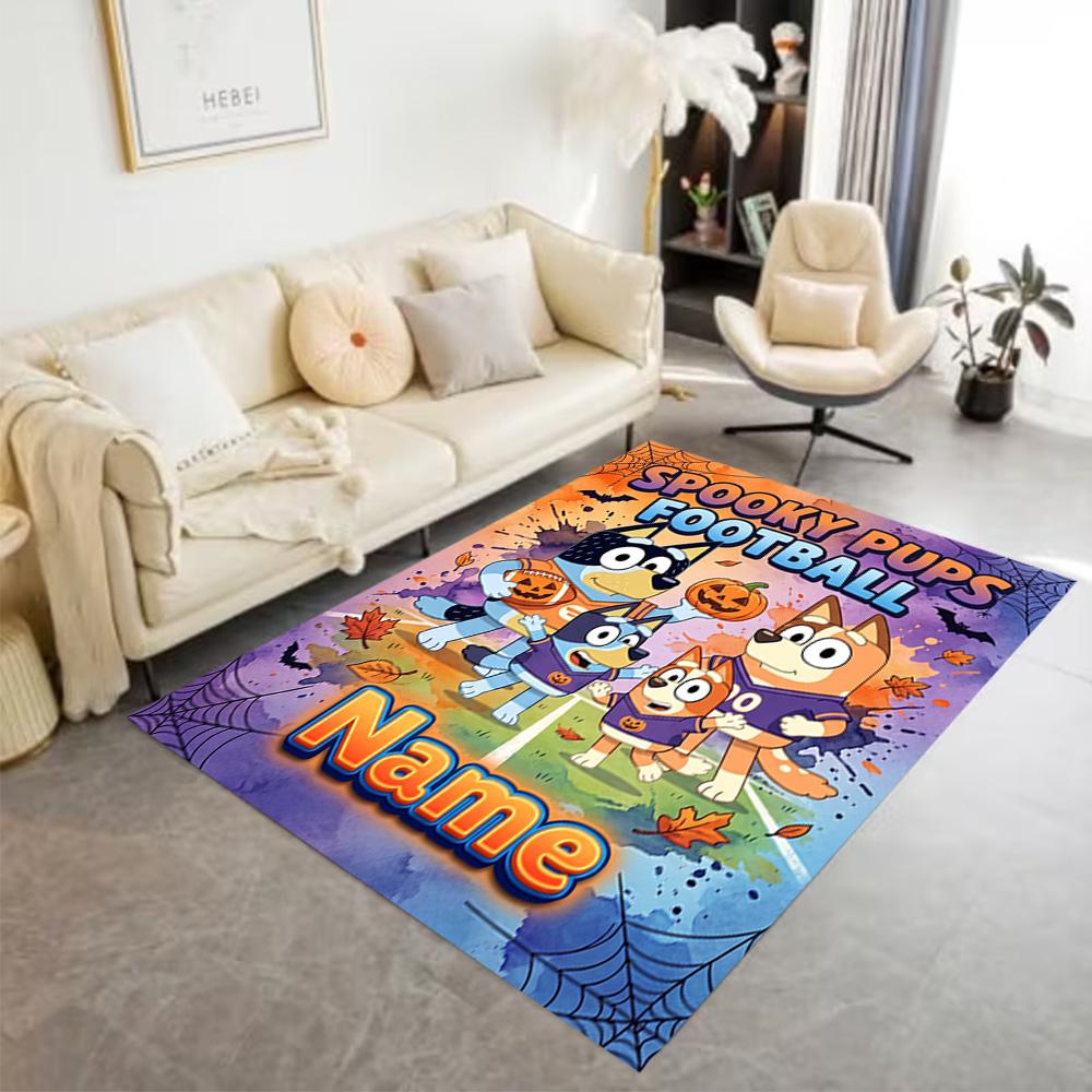 Spooky Pups Halloween Football Personalized Text Carpet Design for Foyer Decorate room Game Room Living Rooms Anti-slip Rug Office home decor