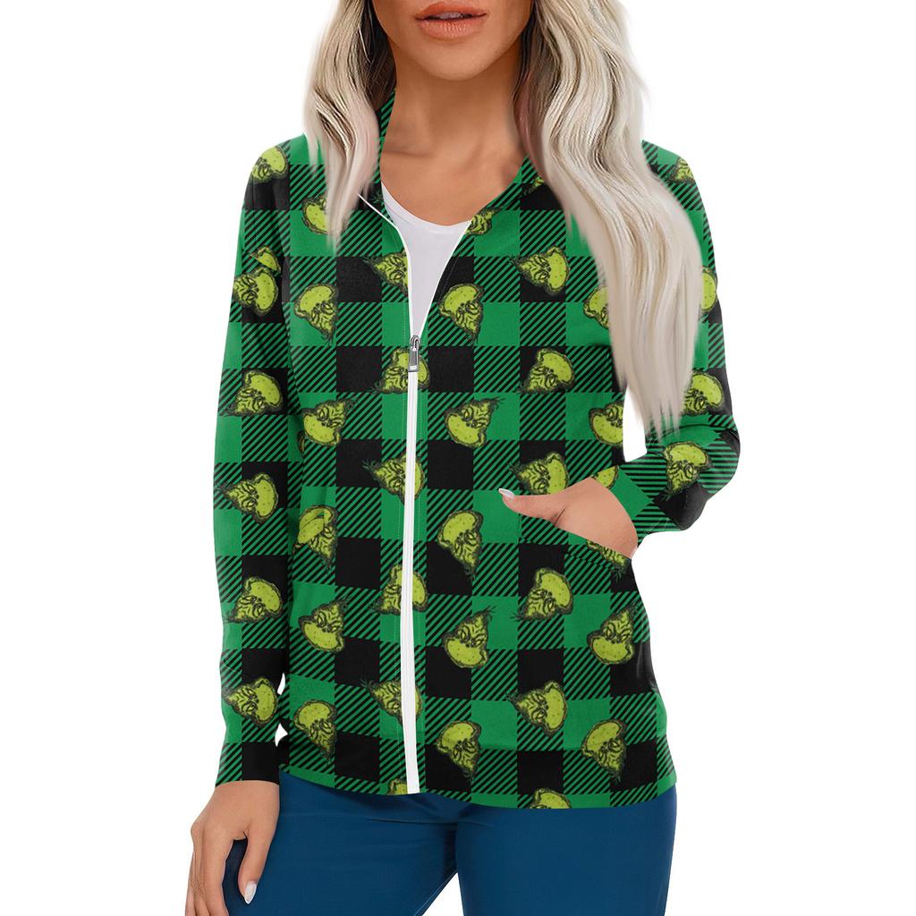 Women Long Sleeve Pattern Pocket Working Stand-up Collar Single-breasted Protective Overalls Cardigan Jacket Top