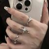 3 Pcs/Set Women Rings Star Shape Rhinestone Decor Smooth Polish Electroplated Solid Color Open Ring Couple Knuckle Ring Finger Jewelry