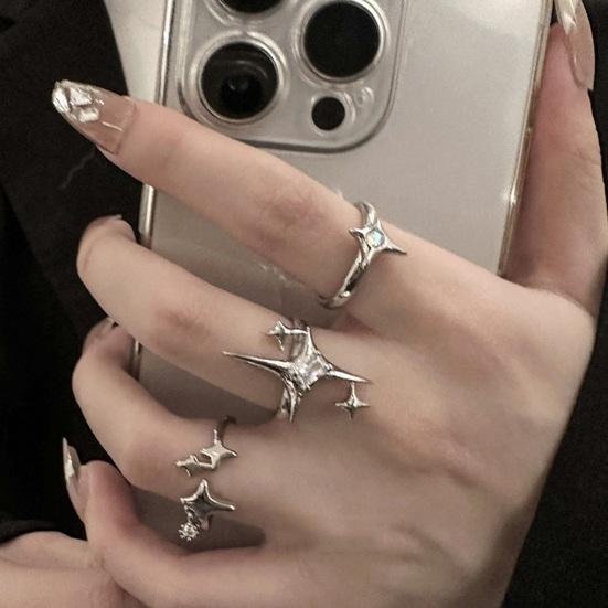 3 Pcs/Set Women Rings Star Shape Rhinestone Decor Smooth Polish Electroplated Solid Color Open Ring Couple Knuckle Ring Finger Jewelry