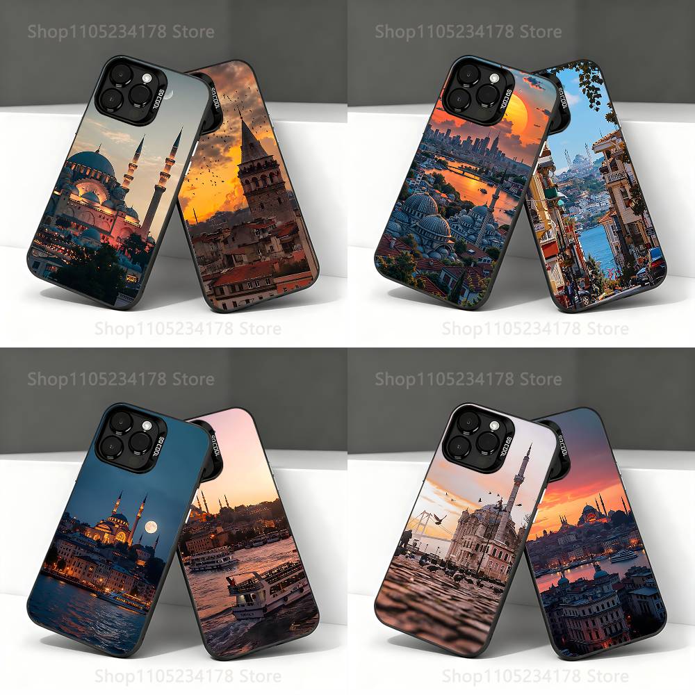 Турция Стамбул Пейзаж Чехол для телефона Для iPhone 17,16,15,14,13,12,11,Pro,Max,Plus,E,Air,Mini Черный IMD Чехол