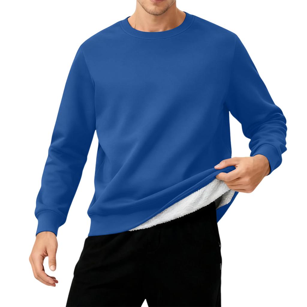 Men's Round Neck Fleece-Lined Thick Solid Color Sweatshirt