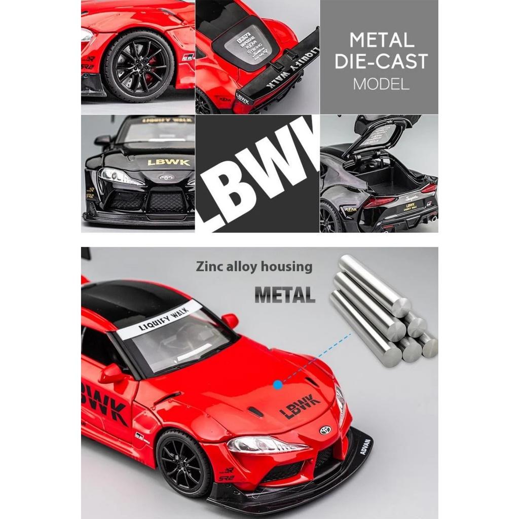 Модель гоночного автомобиля Toyota Supra из сплава в масштабе 1/22, литая под давлением, со звуком и светом, выставочные украшения для автосалона, коллекционные украшения, подарочная коробка