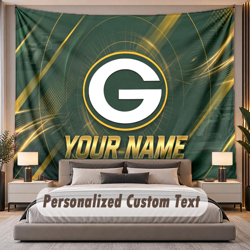Custom Name Text Tapestry Green Bay Packers Personalized Polyester Wall Tapestry For Bedroom And Room