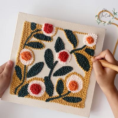 1 Набор для начинающих для вышивания пуансонной иглой с регулируемыми пластиковыми пуансонами, пряжа смешанных цветов, набор для рукоделия на тему цветов для всех сезонов, все материалы в комплекте