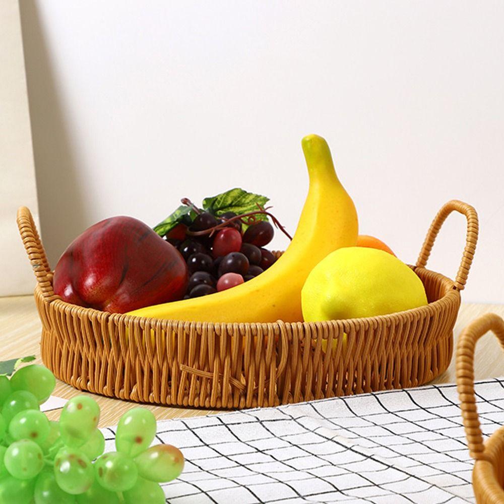 1 шт., плетеный поднос для хранения фруктов, овощей, тортов, круглая форма, пластиковая корзина из ротанговых нитей