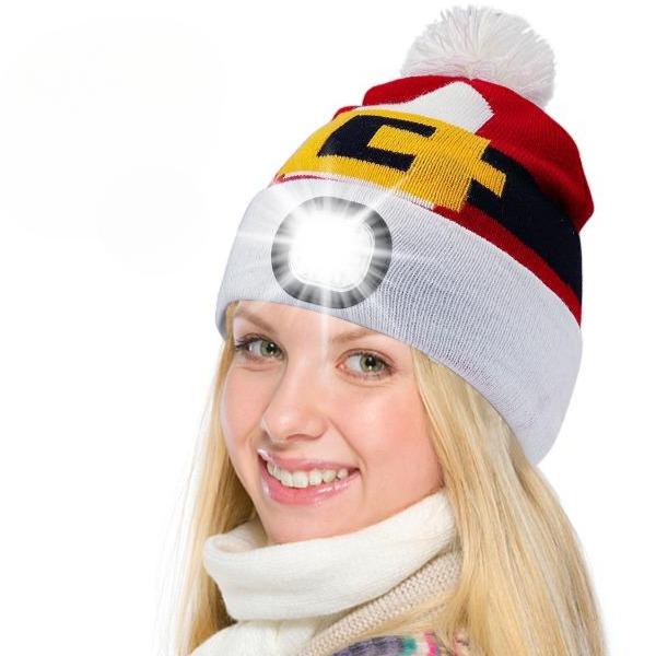 Женская светодиодная шапка с USB-зарядкой, налобный фонарь, шапка со светодиодным браслетом, зимняя теплая вязаная шапка с ночным светом, подходит для кемпинга, бега, ходьбы