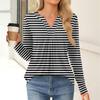 Women's Fashion Casual Long Sleeve Shirt Color Stripes Printed V Neck Up Tops