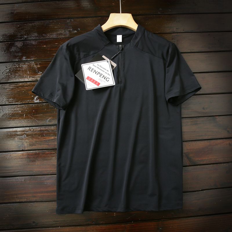 American Orders Moisture-Wicking and Sweat-Wicking Cool-Feeling Ice Silk High-Elastic Summer Men's Sports Breathable Half-Zip Short-Sleeved T-Shirt