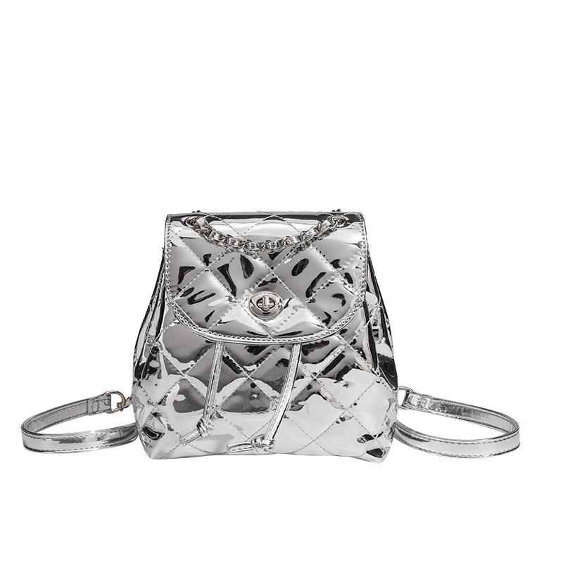 2025 Summer New Niche High-end Color Silver Backpack Diamond Chain Bucket Bag Mini Small Backpack